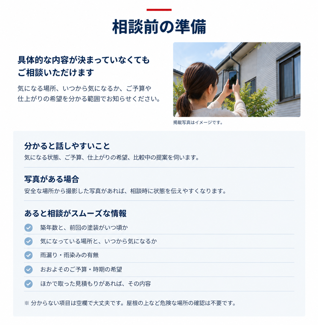 住宅の外壁を撮影するイメージ